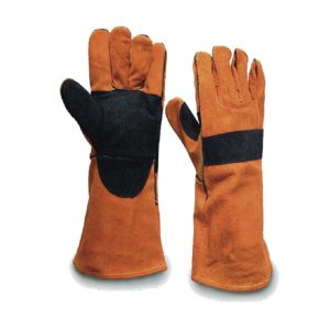Guante de Cuero Soldador Naranja/Negro con refuerzo en palma